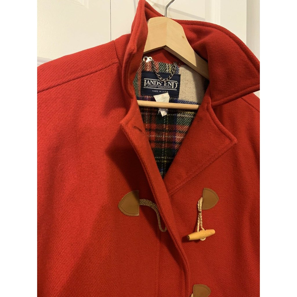 Lands End Hooded Wool Parka Toggle Coat Jacket Red Womenâs Sz M Made In Usa